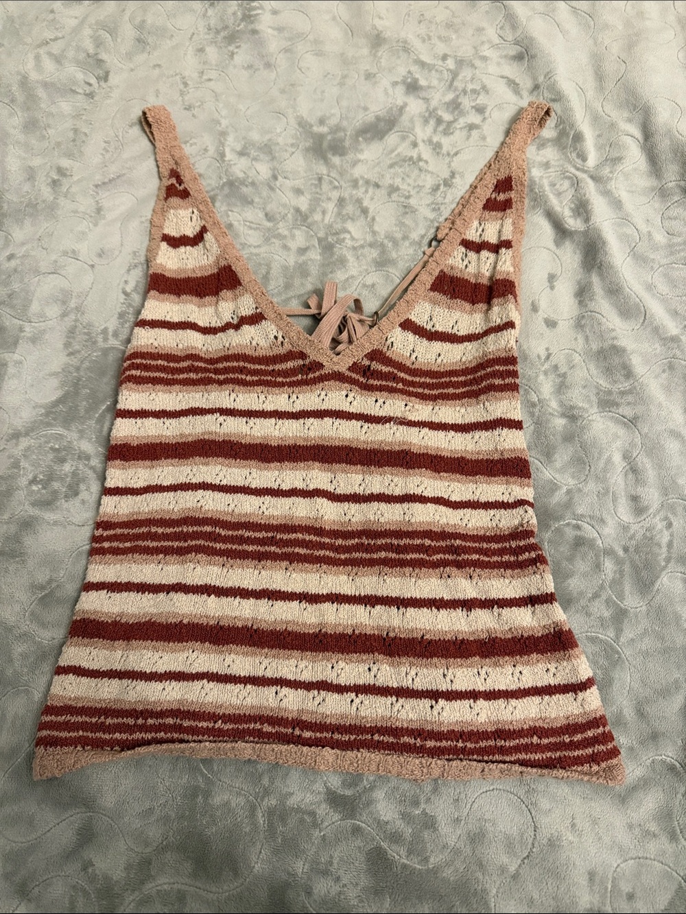 Free People Striped V-Neck Tank Top in Pink & Cream